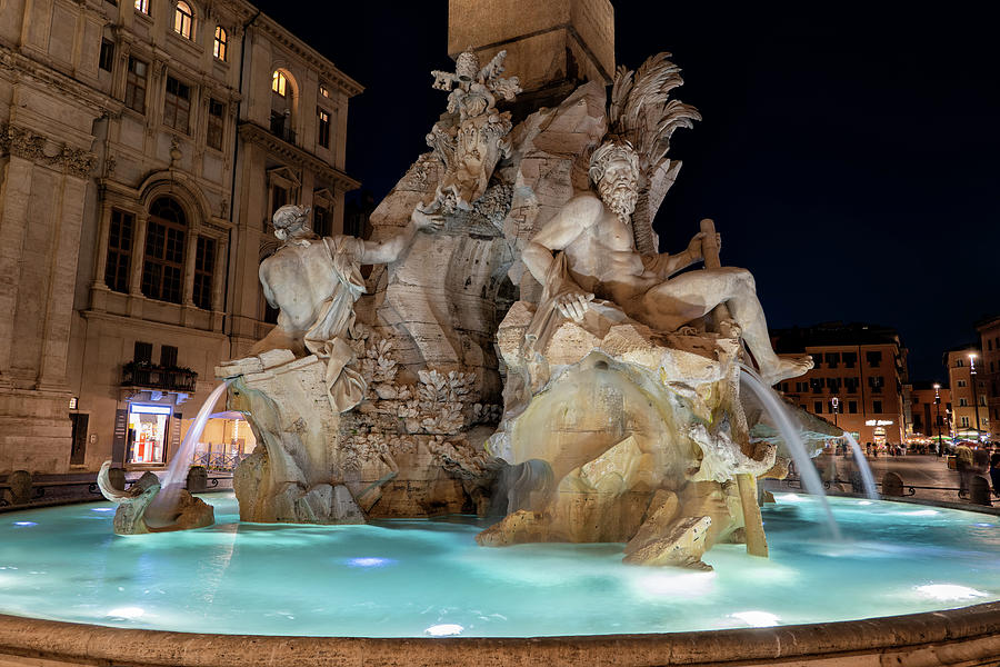Fiumi Fountain at Night in Rome Photograph by Artur Bogacki