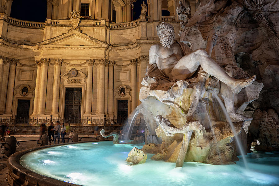 Fiumi Fountain By Night In Rome Photograph by Artur Bogacki