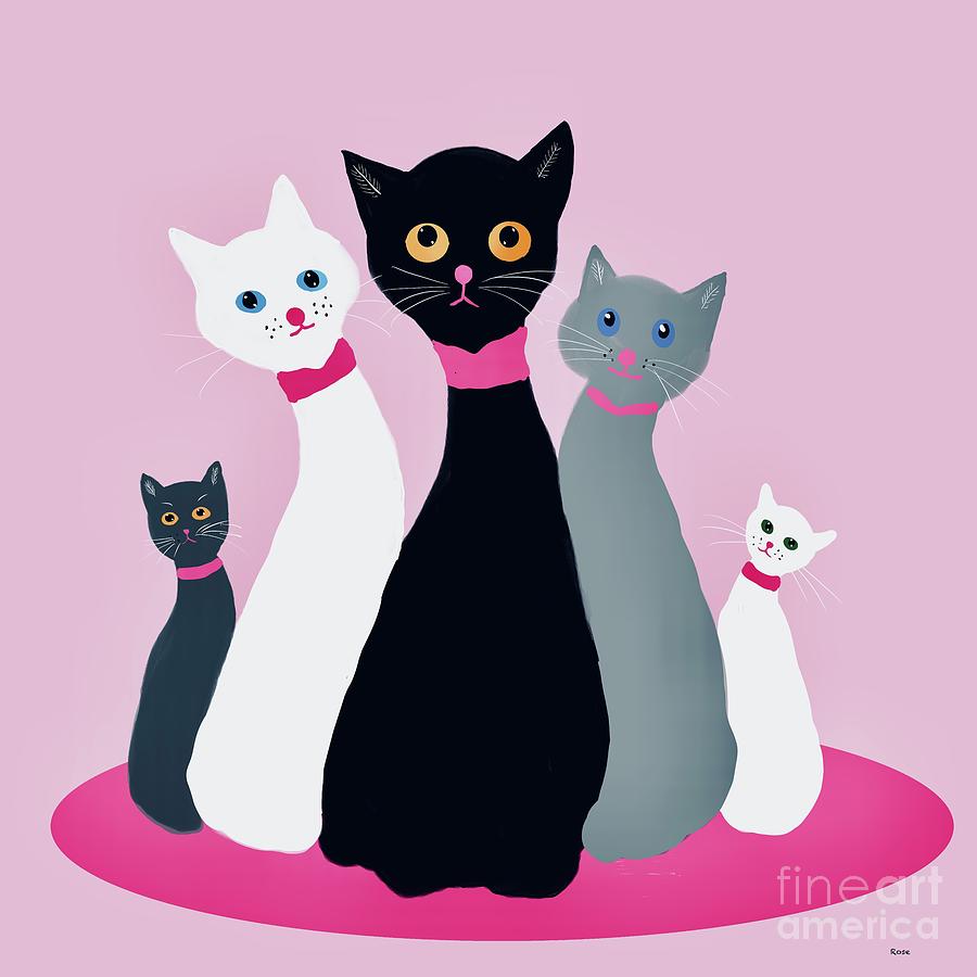 Five cats Digital Art by Elaine Hayward