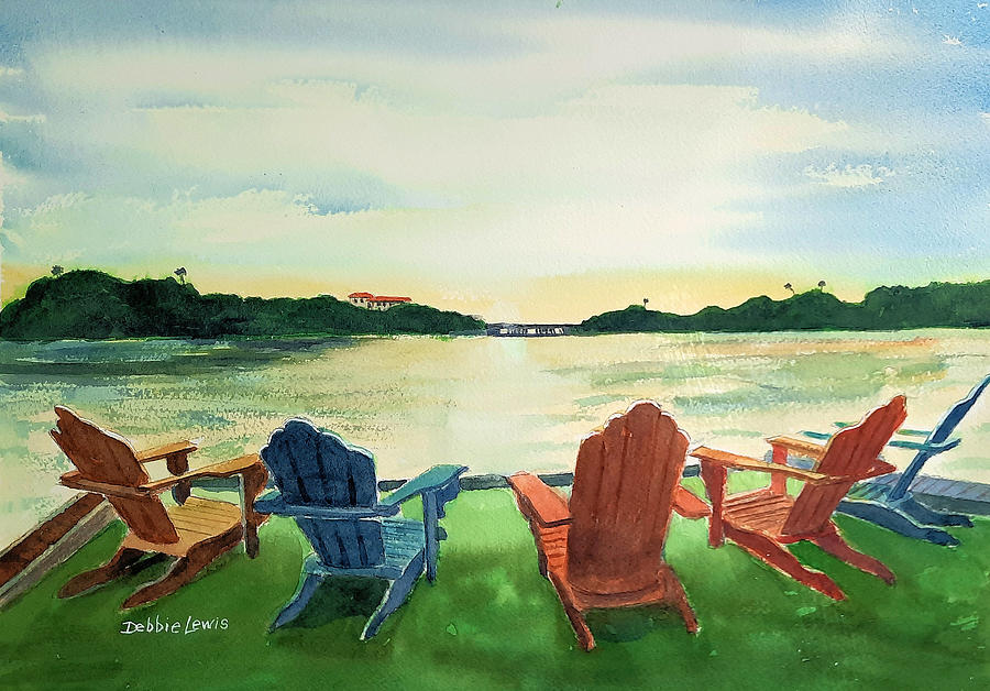 Five Chairs and a Clearwater Sunset Painting by Debbie Lewis