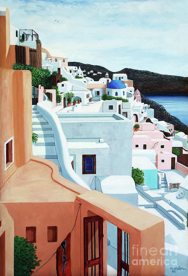 Five Crosses On Santorini Painting by Mary Grden