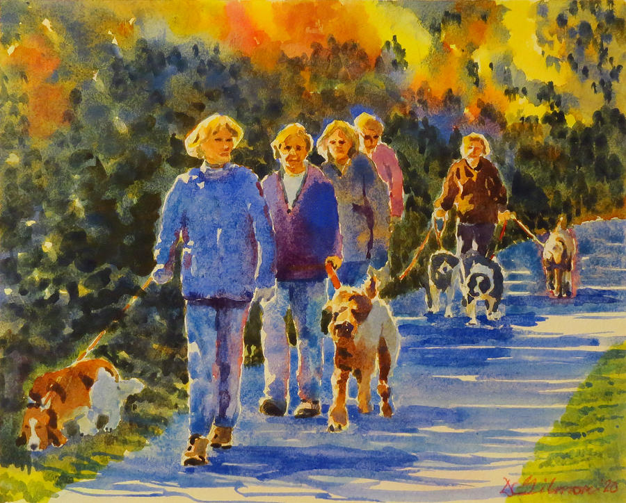Five Dog Walkers Painting by David Gilmore