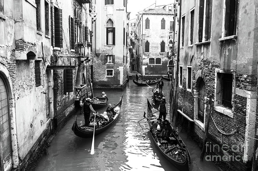 Five Gondolas on the Canal in Venice Photograph by John Rizzuto