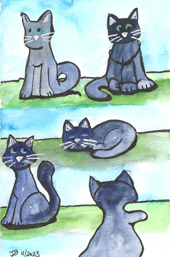 Five Grey Cats Painting