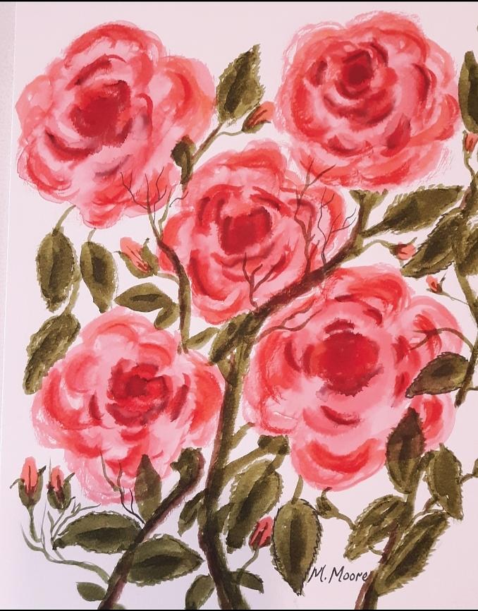 Five Little Roses Painting by Marlene Moore