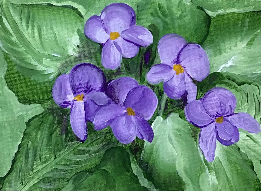 Five Little Violets Painting by Lorraine Centrella