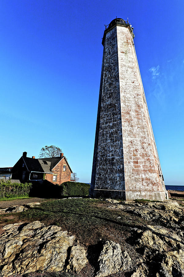 Five Mile Point Lighthouse with blue sky Photograph by Doolittle Photography and Art