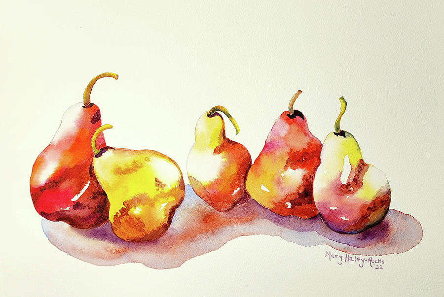 Five Pears Painting by Mary Haley-Rocks
