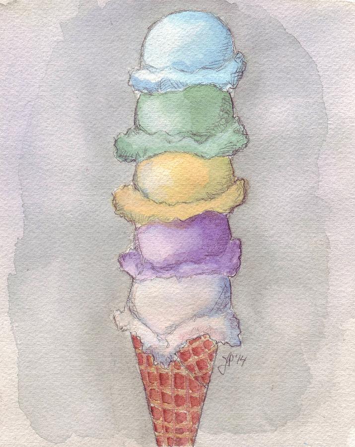 Ice Cream Painting - Five Scoops Ice Cream Cone by Johanna Pabst