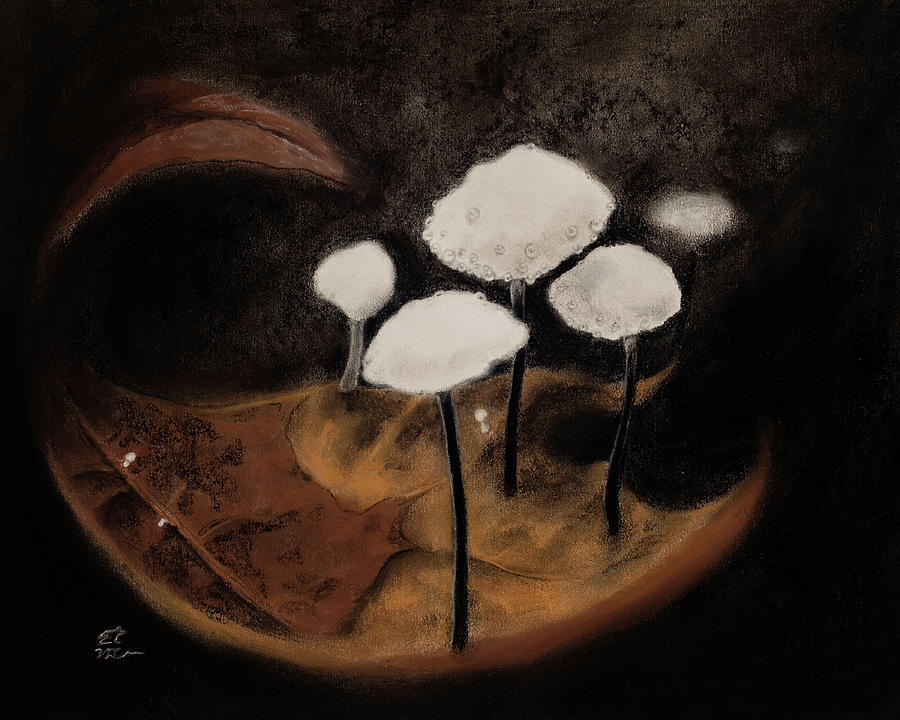 Nature Pastel - Five Swans / peaceful mushroom pastel by V Leigh Carr