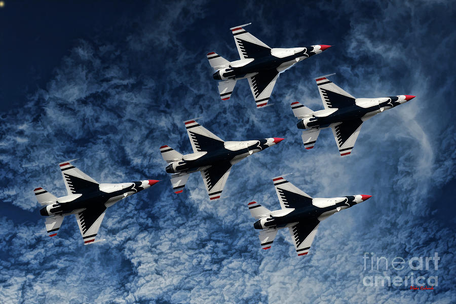 Five United States Air Force Thunderbirds Under The Clouds Photograph by Blake Richards