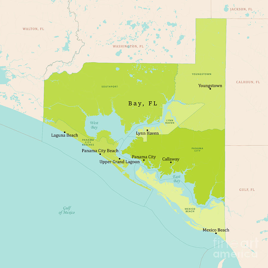 Map Digital Art - FL Bay County Vector Map Green by Frank Ramspott