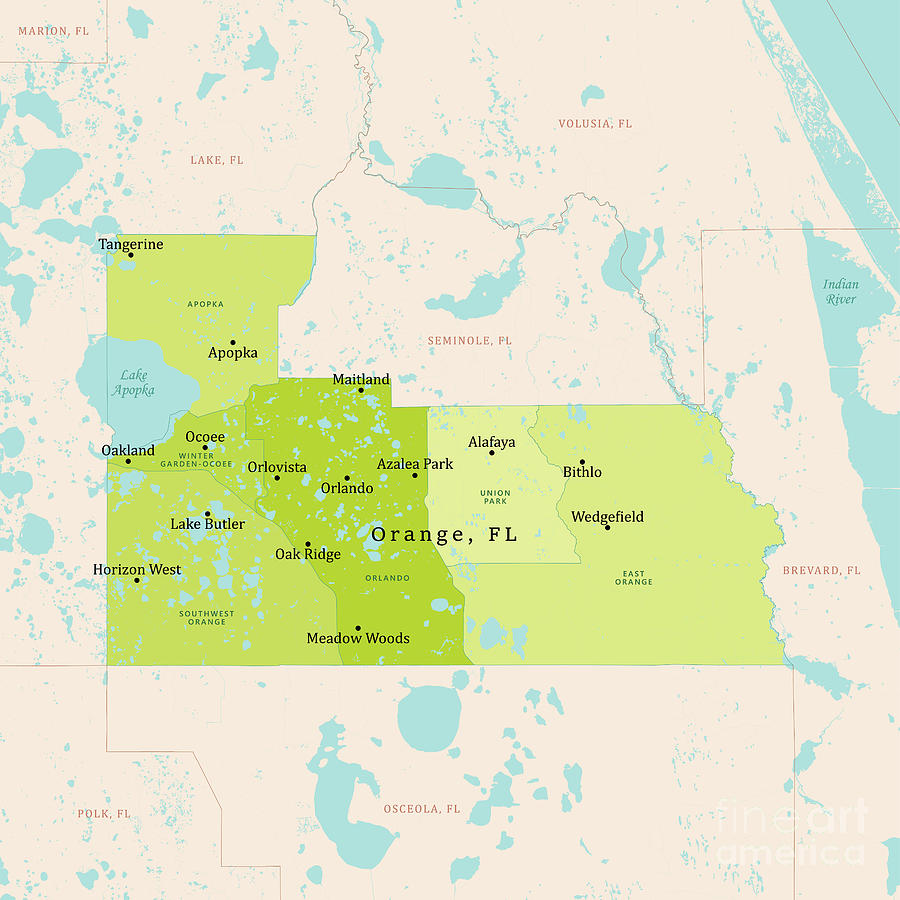 Fl Orange County Vector Map Green Digital Art By Frank Ramspott Fine Art America 4621