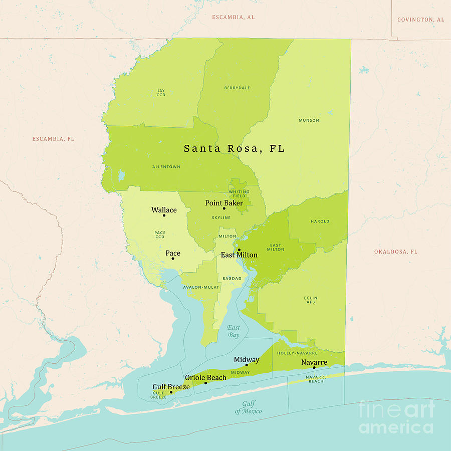 Fl Santa Rosa County Vector Map Green Digital Art By Frank Ramspott