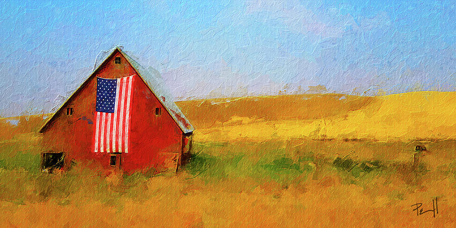 Flag and Barn Digital Art by Sean Parnell