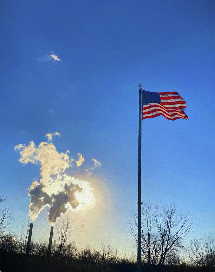 Flag and Smokestacks 2 021922 Photograph by Mary Bedy