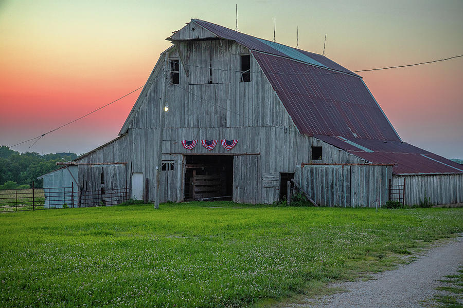 Flag Barn Sunset Photograph by Steven Bateson