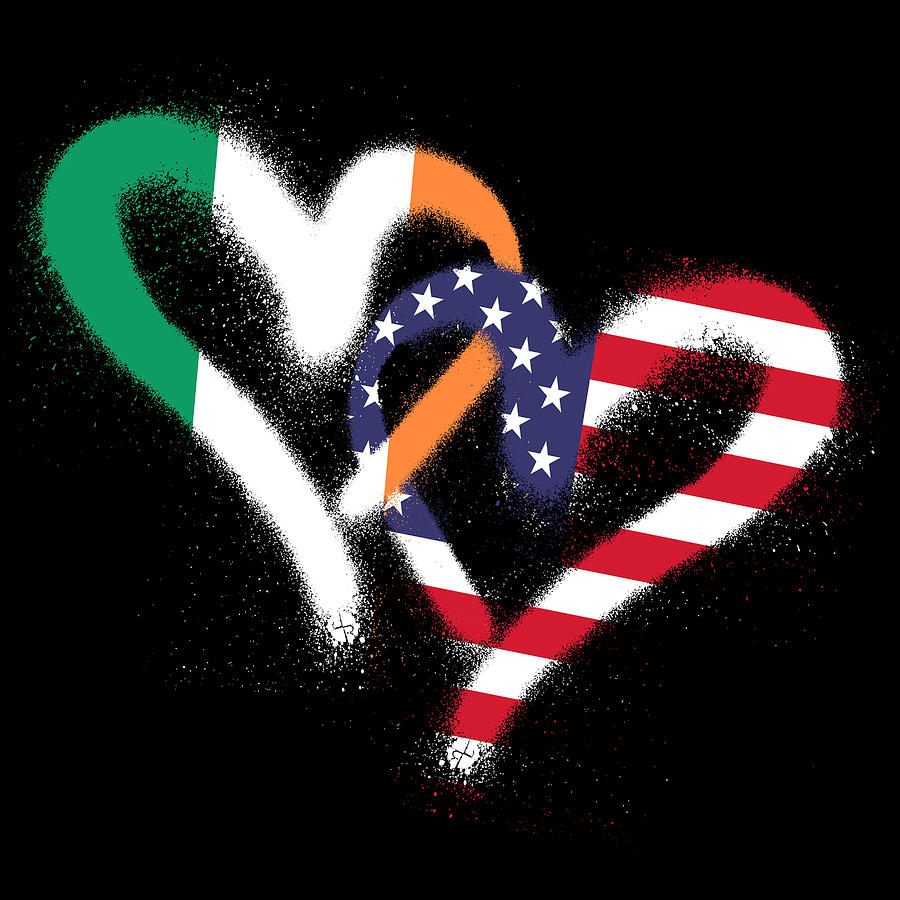 Flag Heart Ireland USA Irish Americans Pride Print Painting by Tony Rubino