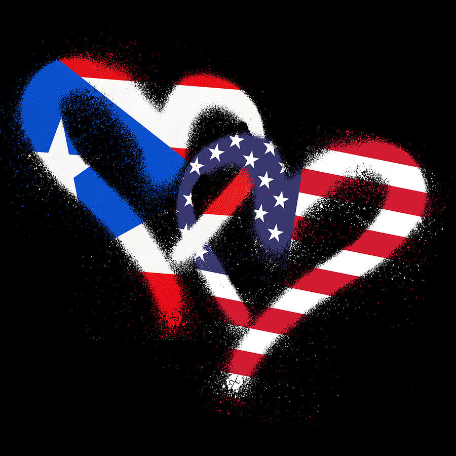 Flag Heart Puerto Rico USA Puerto Rican Americans Pride Print Painting by Tony Rubino