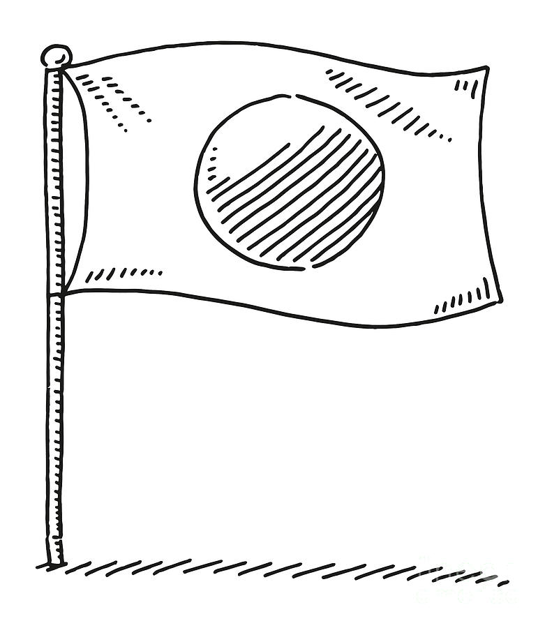 Black And White Drawing - Flag Of Japan Drawing by Frank Ramspott