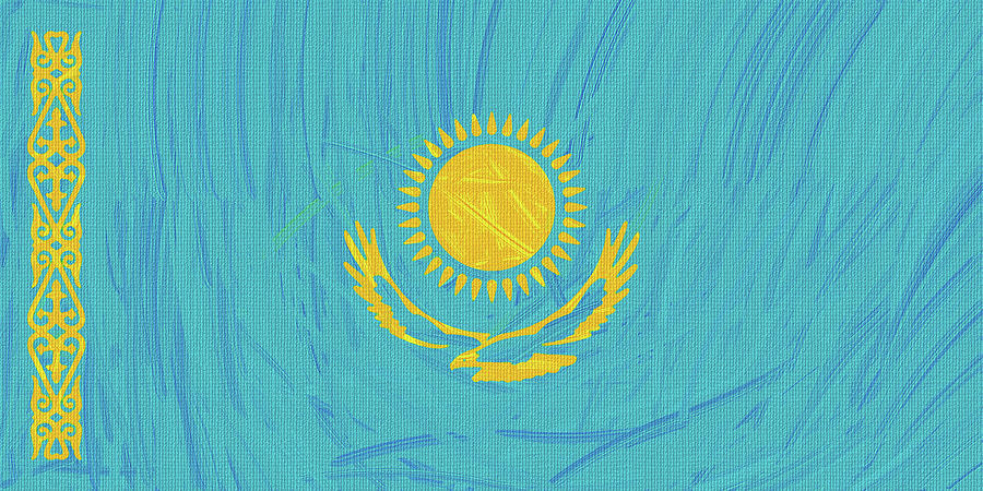 Flag Of Kazakhstan ,  County Flag Painting Ca 2020 By Ahmet Asar Digital Art