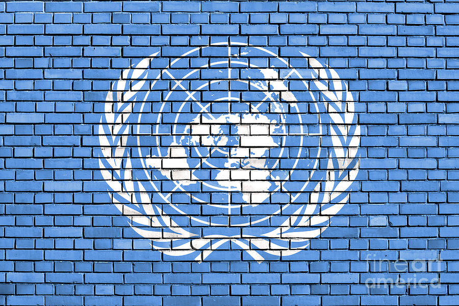 flag of UN on a brick wall Photograph
