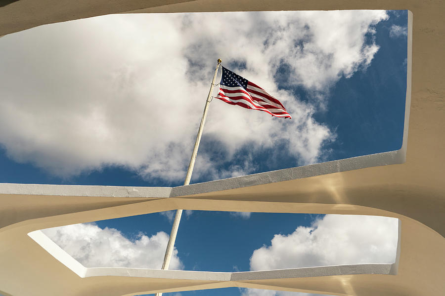 Flag over the Arizona Memorial Photograph by Betty Eich