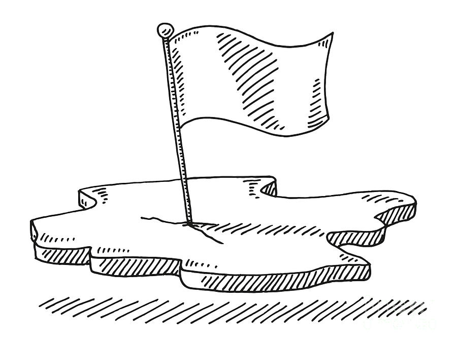 Black And White Drawing - Flag Piece Of Land Symbol Drawing by Frank Ramspott