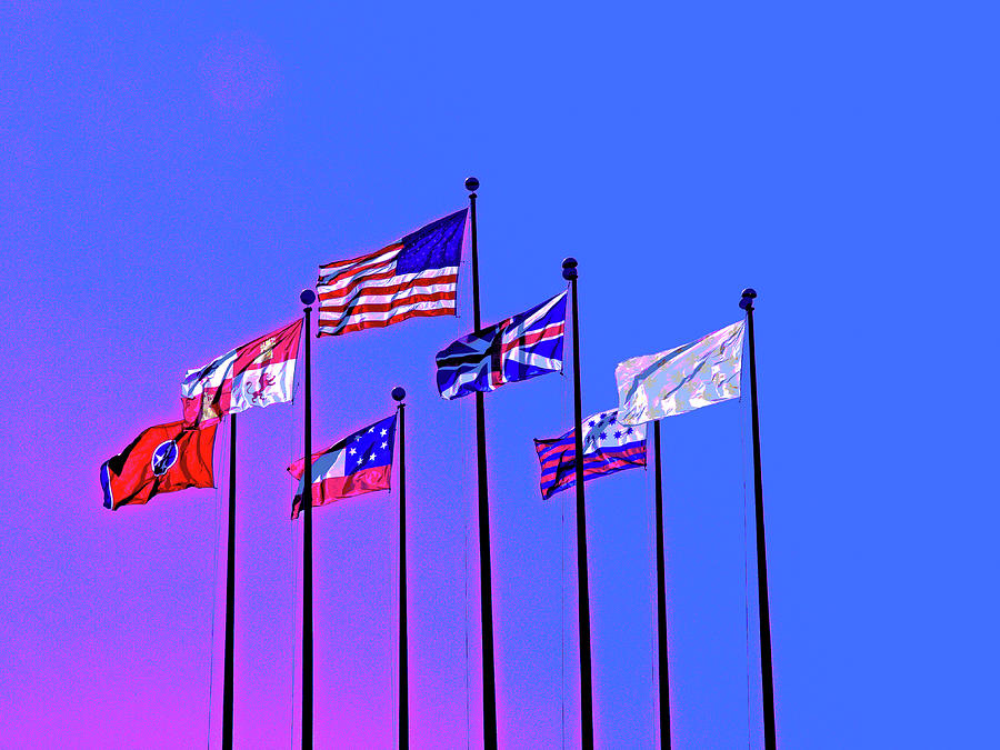 Flags Against A Blue And Fuchsia Sky Digital Art by David Desautel
