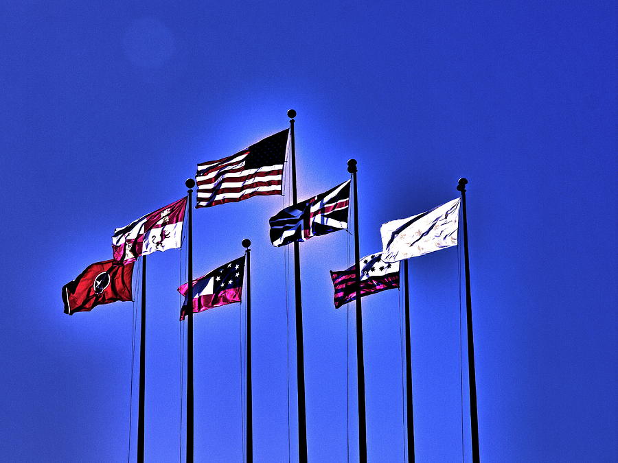 Flags Against A Dark Blue Sky Digital Art by David Desautel