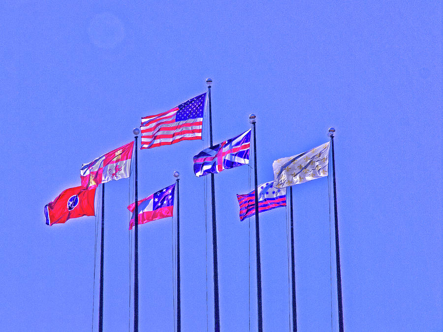 Flags Against A Light Blue Sky Digital Art by David Desautel
