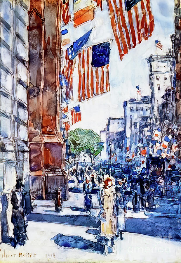 Flags Fifth Avenue By Childe Hassam 1918 Painting By Childe Hassam   Flags Fifth Avenue By Childe Hassam 1918 M G Whittingham 