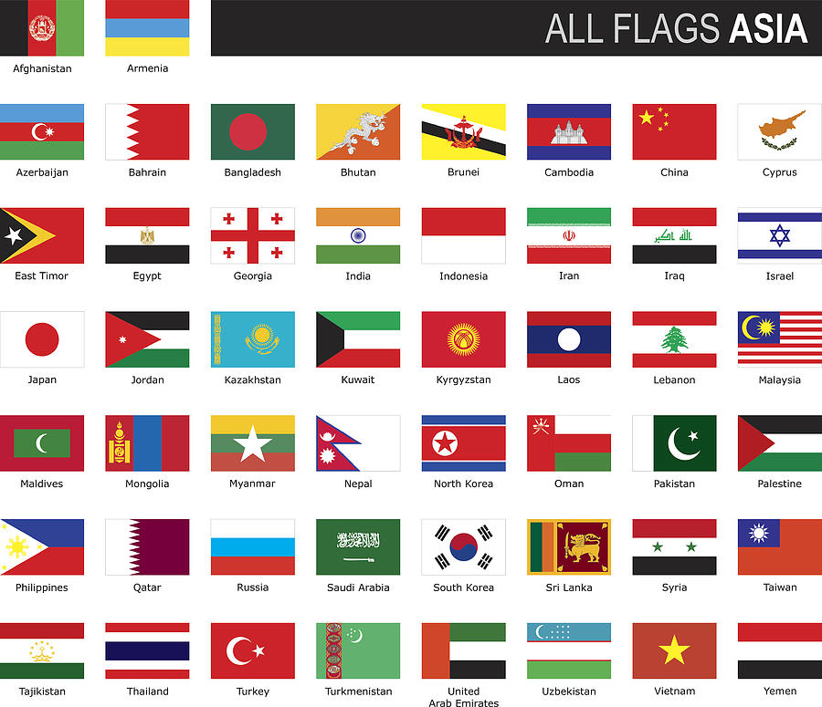 flags of Asia Drawing by Kosmozoo