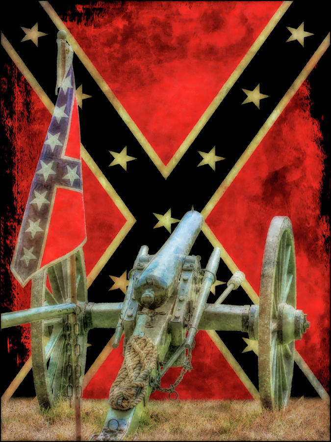 Flags Of The Confederacy with Cannon Digital Art by Randy Steele