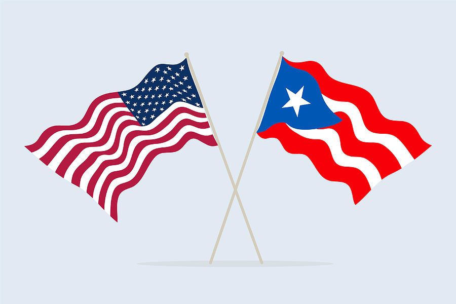 Flags USA and Puerto-Rico together. A symbol of friendship, cooperation and unification of states. Vector illustration. Drawing by Ankmsn