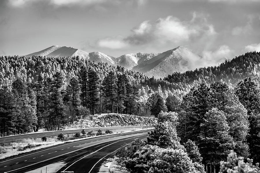 Flagstaff Arizona Frosty Mountain Landscape - Black and White Photograph by Gregory Ballos