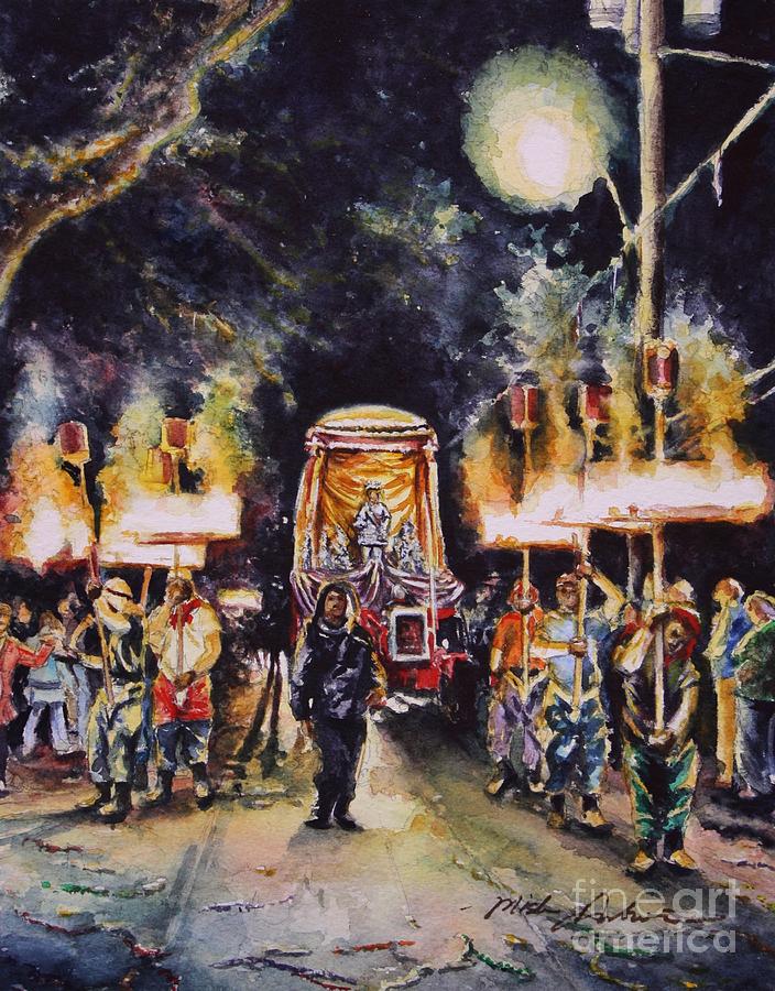 New Orleans Painting - Flambeauxs leading the Parade on St. Charles Ave. by Misha Ambrosia