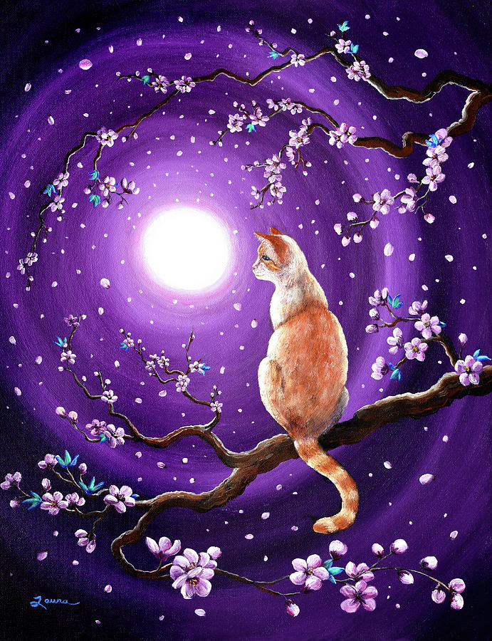 Flame Point Siamese Cat in Dancing Cherry Blossoms Painting by Laura Iverson