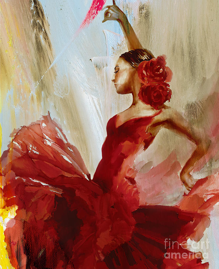 Flamenco abstract female dance  Painting by Gull G