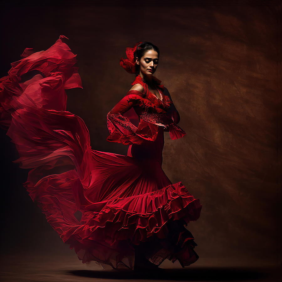 Flamenco Dancer in Red Dress Digital Art by Lily Malor - Fine Art America