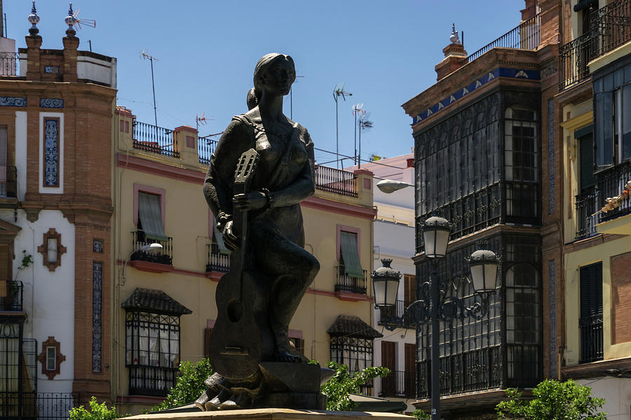 Flamenco Dancer Sculpture in Barrio de Triana - Quintessential Seville Andalusia Spain Photograph by Georgia Mizuleva