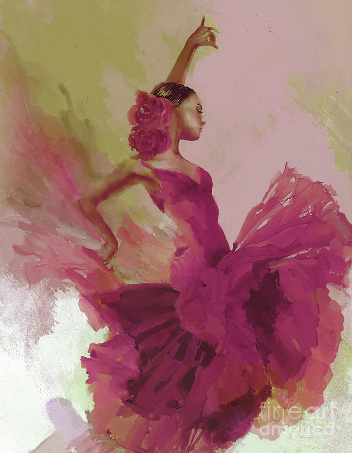 Flamenco Female Dancer Abstract art 2 Painting by Gull G