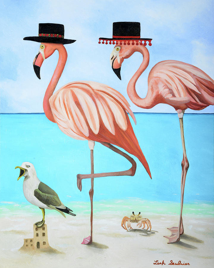 Flamenco Flamingos and The Singing Seagull Painting by Leah Saulnier The Painting Maniac