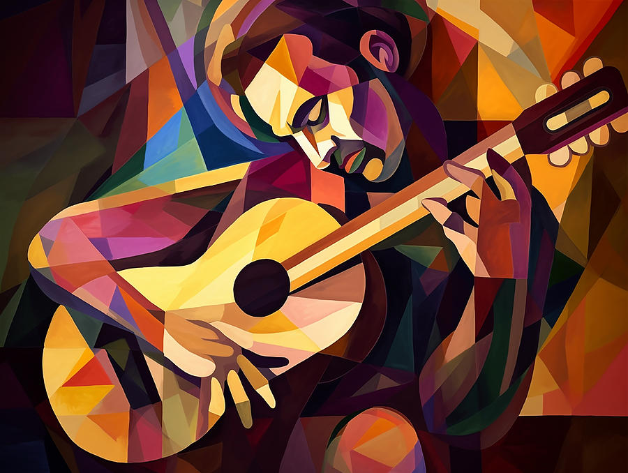 Abstract Mixed Media - Flamenco Guitarist in Cubist Style by Stephen Smith Galleries