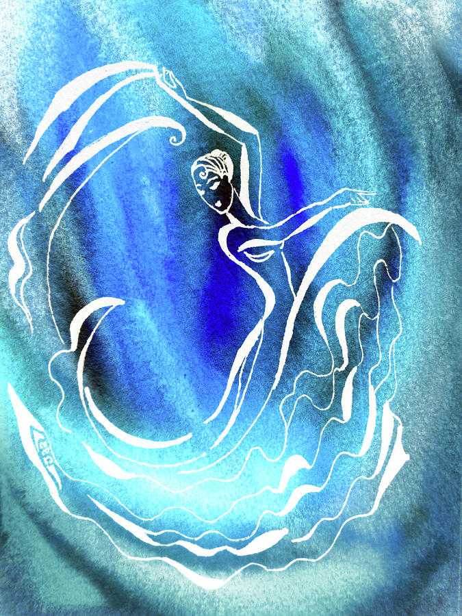 Flamenco Vortex In Teal Blue Turquoise Watercolor Painting