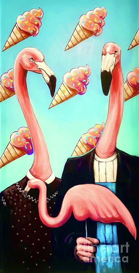 Flamingo Painting - Flamerican Gothic by Carrie Martinez
