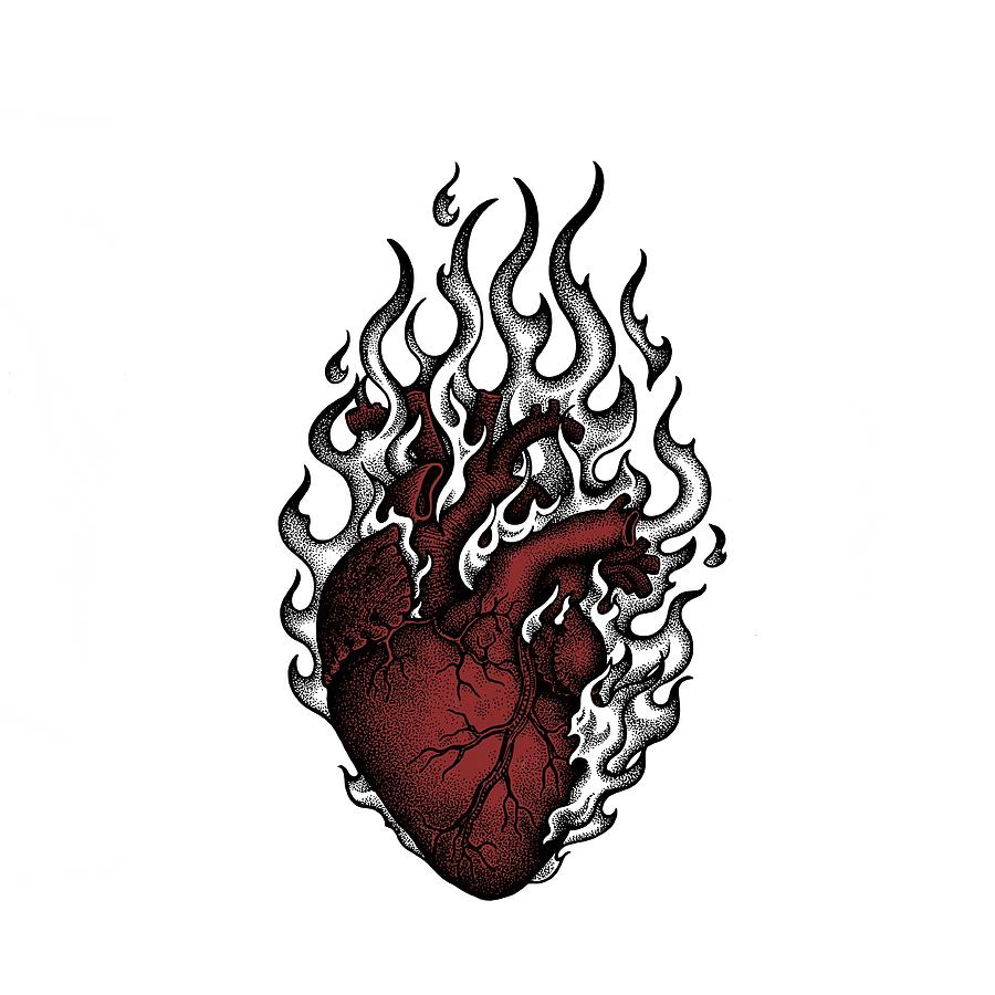 realistic heart on fire drawing Flaming Heart 1 by Eli Horgvin