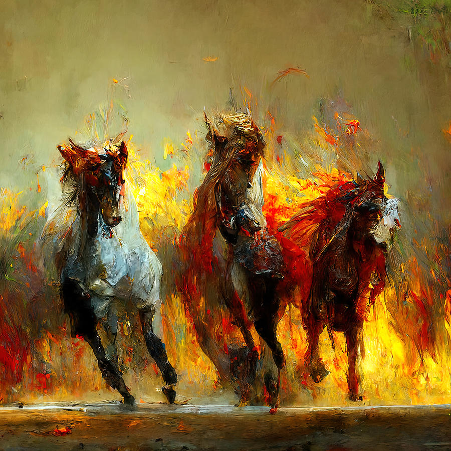 Flaming Horses, 01 Painting by AM FineArtPrints