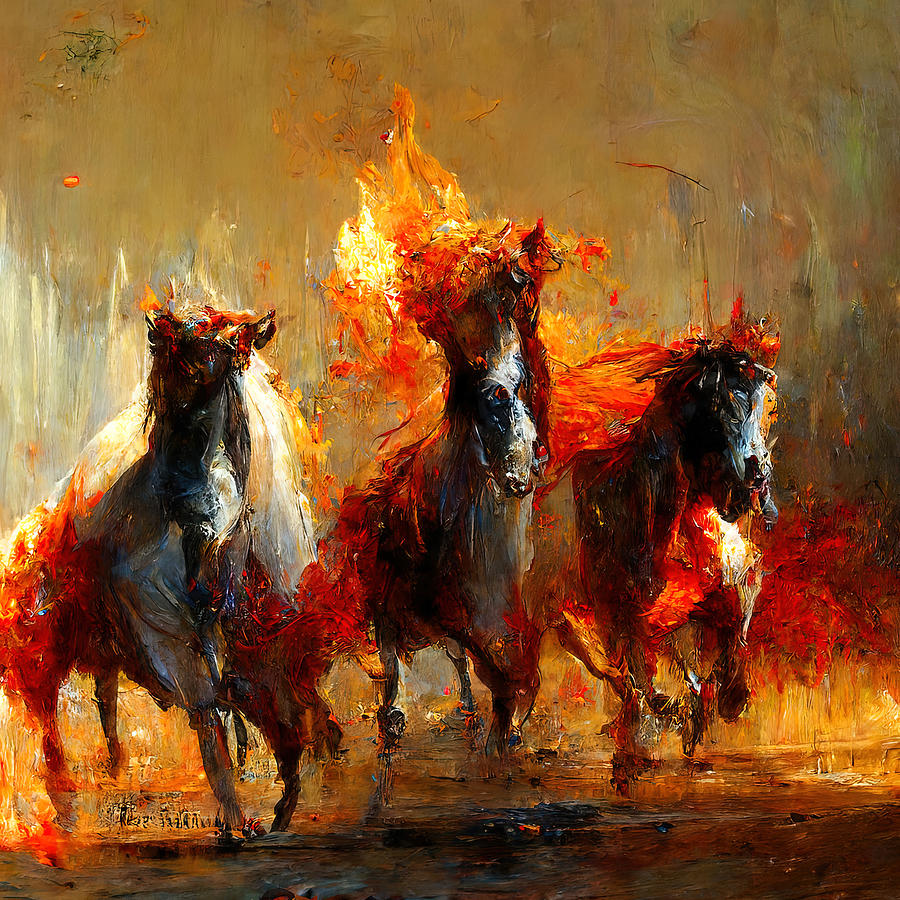 Flaming Horses, 02 Painting by AM FineArtPrints
