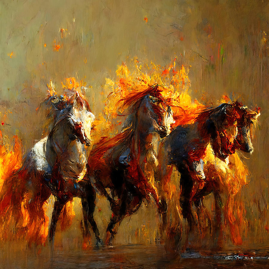 Flaming Horses, 03 Painting by AM FineArtPrints